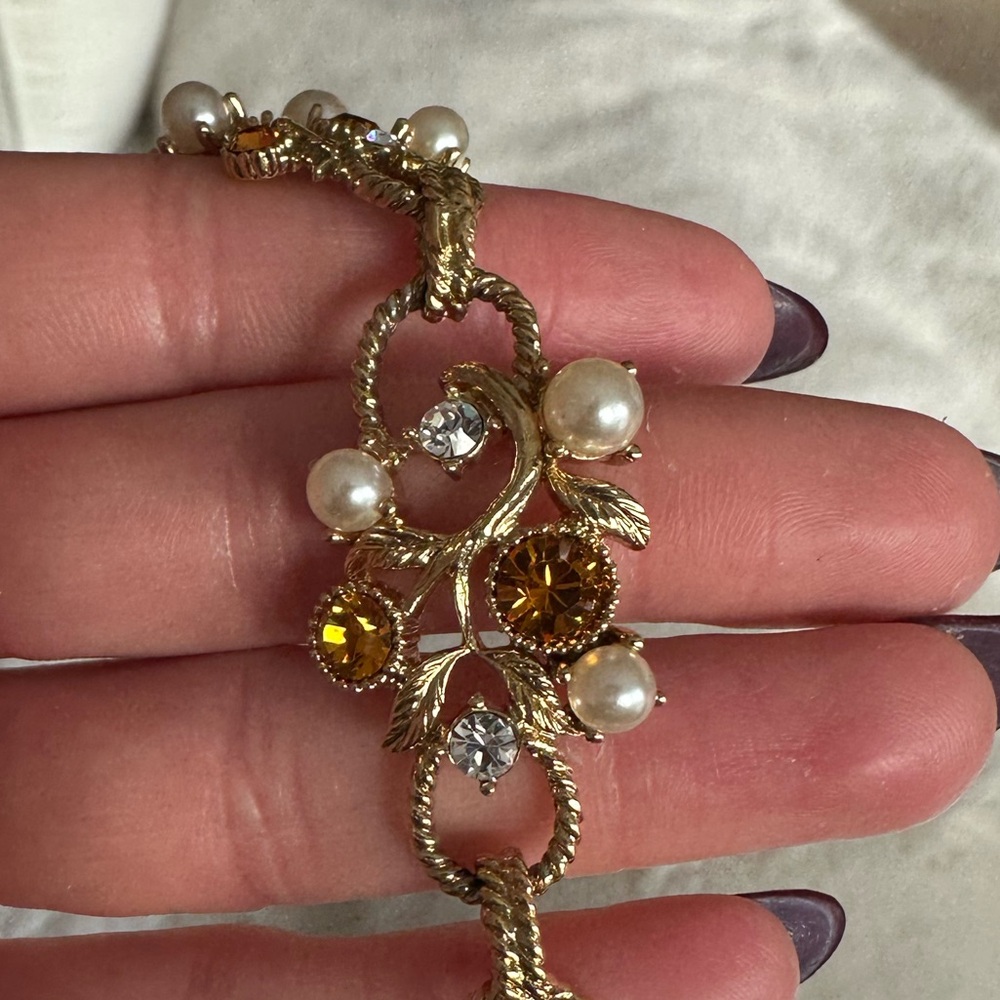 Lab-created gold, diamonds, citrine, and pearls JBK replica bracelet